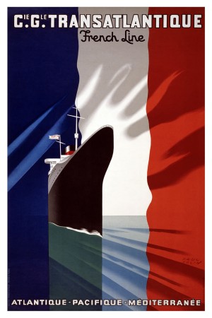Transatlantique French Line vintage travel poster